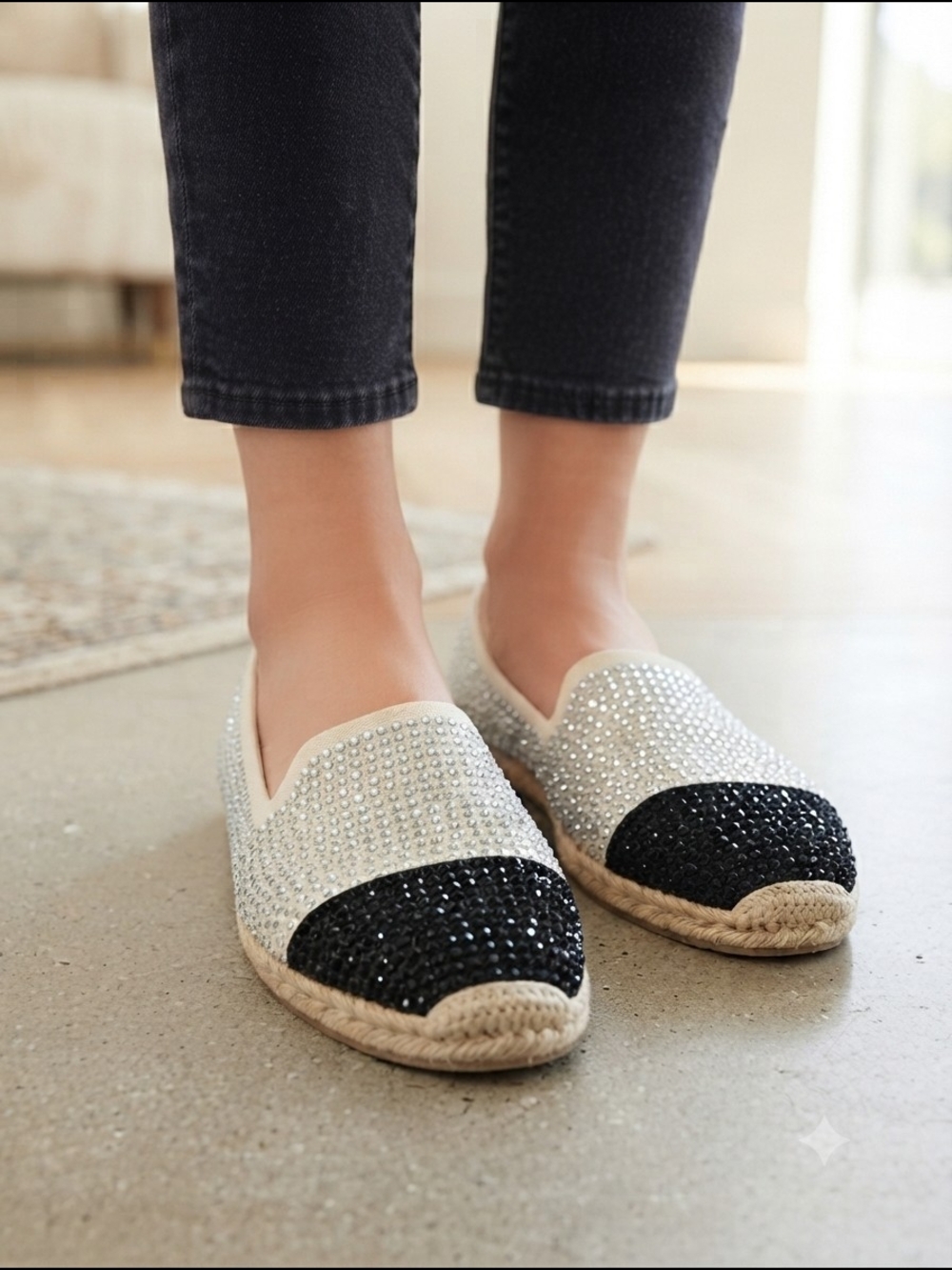 INC Embellished Two-Tone Espadrille Flats - Beige & Black - Fit US 7.5